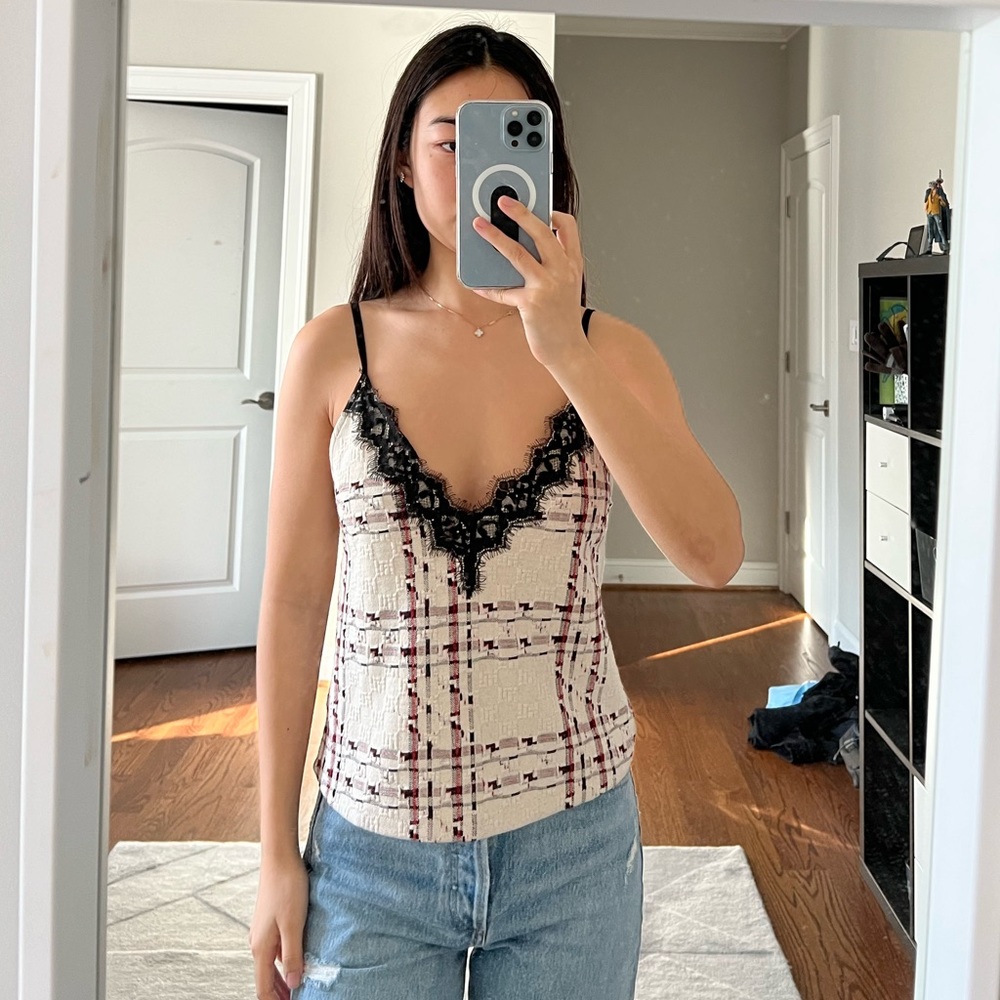 Zara Lace Camisole with Plaid Print